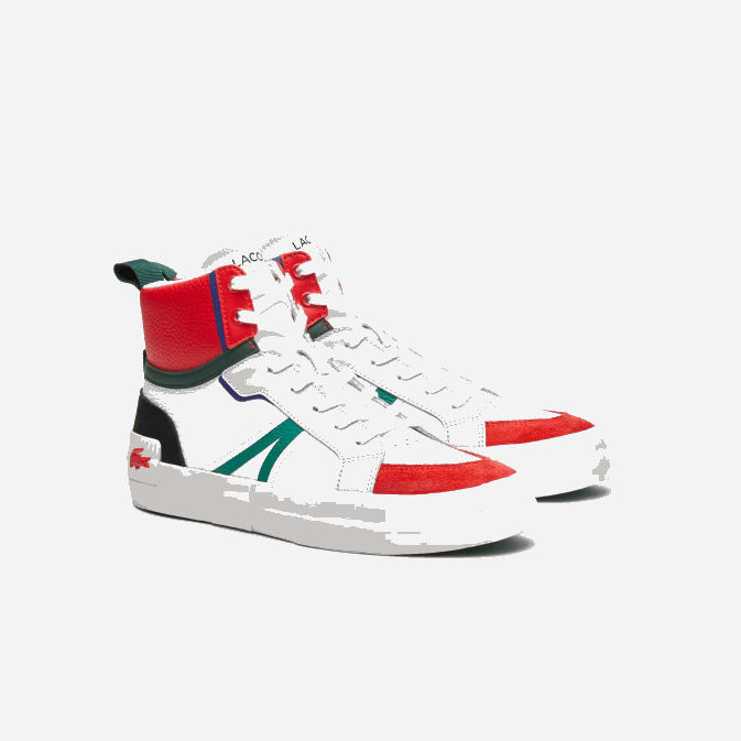blanc et rouge 286 V6HV1794 Hommes Lacoste baskets l004 mi-hautes en cuir