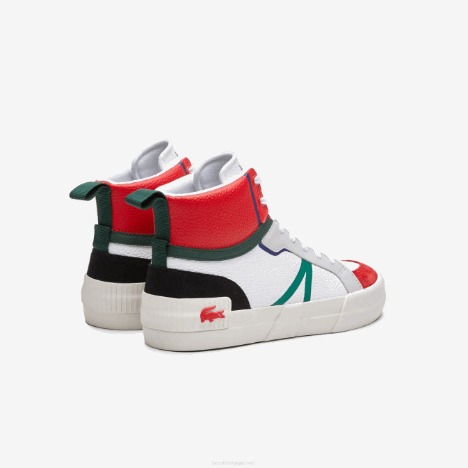 blanc et rouge 286 V6HV1794 Hommes Lacoste baskets l004 mi-hautes en cuir