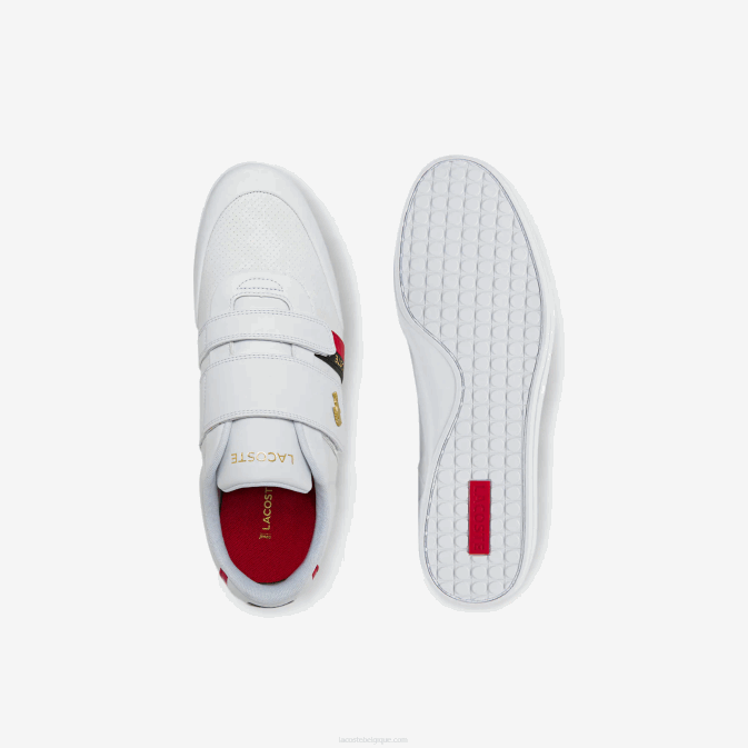 blanc et rouge 286 V6HV1878 Hommes Lacoste baskets misano en cuir et synthétique