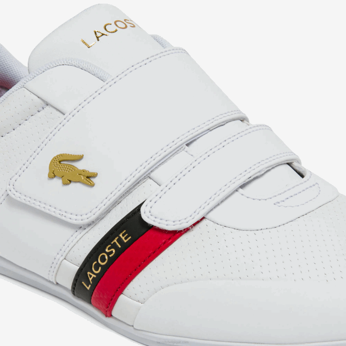 blanc et rouge 286 V6HV1878 Hommes Lacoste baskets misano en cuir et synthétique
