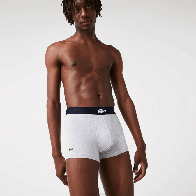 blanc gris chine bleu marine noir V6HV1342 Hommes Lacoste Lot de 3 boxers dépareillés en coton stretch