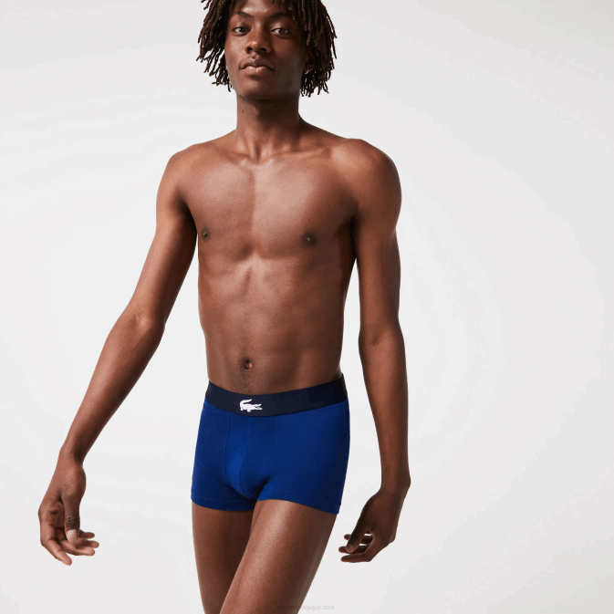 blanc gris chine bleu marine noir V6HV1342 Hommes Lacoste Lot de 3 boxers dépareillés en coton stretch