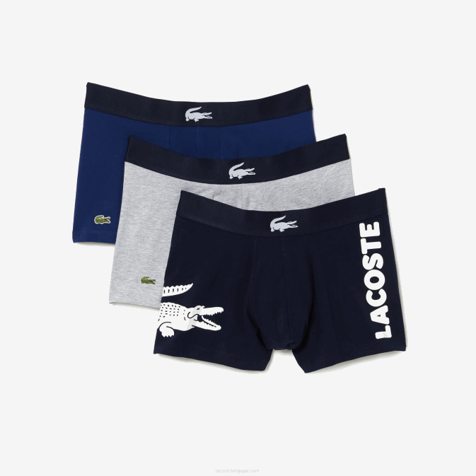 blanc gris chine bleu marine noir V6HV1342 Hommes Lacoste Lot de 3 boxers dépareillés en coton stretch