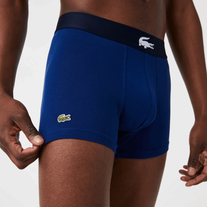 blanc gris chine bleu marine noir V6HV1342 Hommes Lacoste Lot de 3 boxers dépareillés en coton stretch