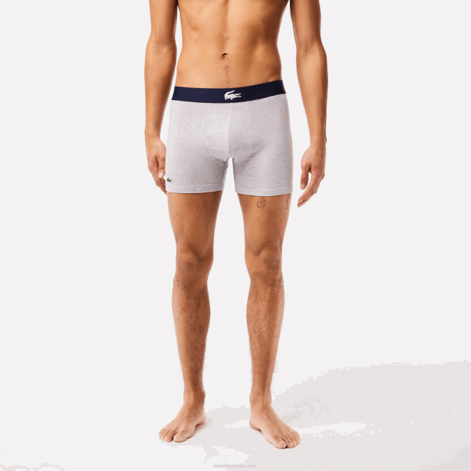 blanc gris chine bleu marine noir V6HV1369 Hommes Lacoste Lot de 3 boxers longs en coton stretch taille crocodile