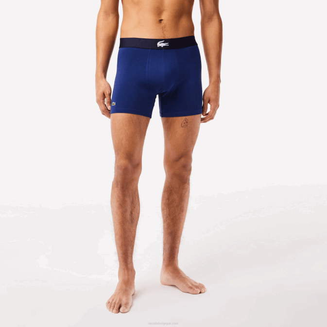 blanc gris chine bleu marine noir V6HV1369 Hommes Lacoste Lot de 3 boxers longs en coton stretch taille crocodile