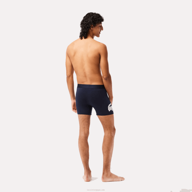 blanc gris chine bleu marine noir V6HV1369 Hommes Lacoste Lot de 3 boxers longs en coton stretch taille crocodile