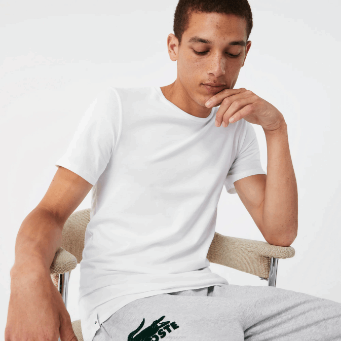 blanc gris chine noir bxy V6HV1349 Hommes Lacoste lot de 3 t-shirts en coton à col rond