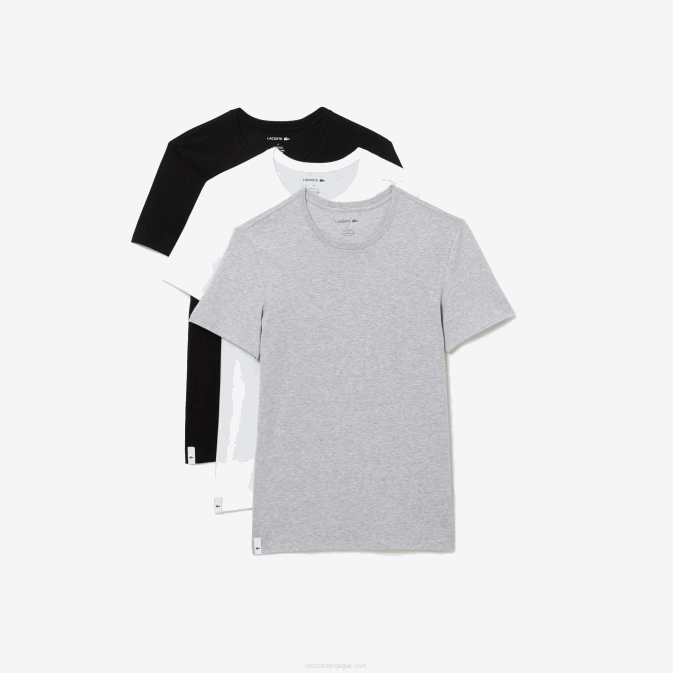 blanc gris chine noir bxy V6HV1349 Hommes Lacoste lot de 3 t-shirts en coton à col rond