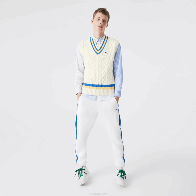 blanc jaune bleu 7mz V6HV1471 Hommes Lacoste gilet pull en laine coupe classique