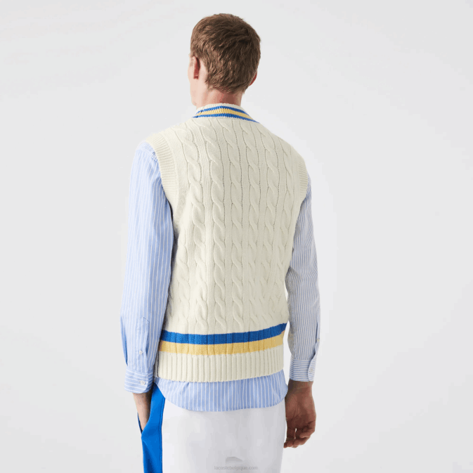 blanc jaune bleu 7mz V6HV1471 Hommes Lacoste gilet pull en laine coupe classique
