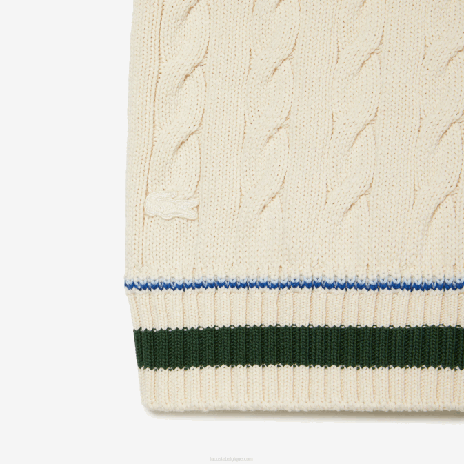 blanc r1t V6HV504 Hommes Lacoste gilet pull torsadé en coton bio