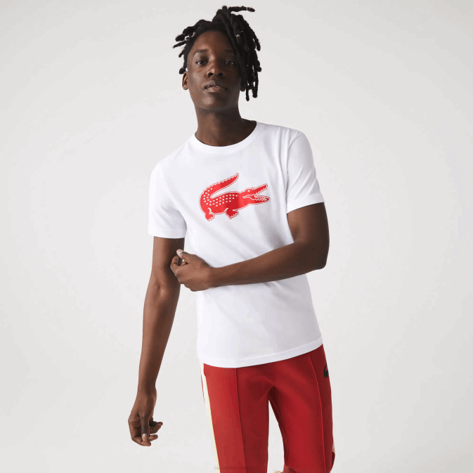 blanc rouge b6c V6HV87 Hommes Lacoste t-shirt sport en jersey respirant crocodile imprimé 3d