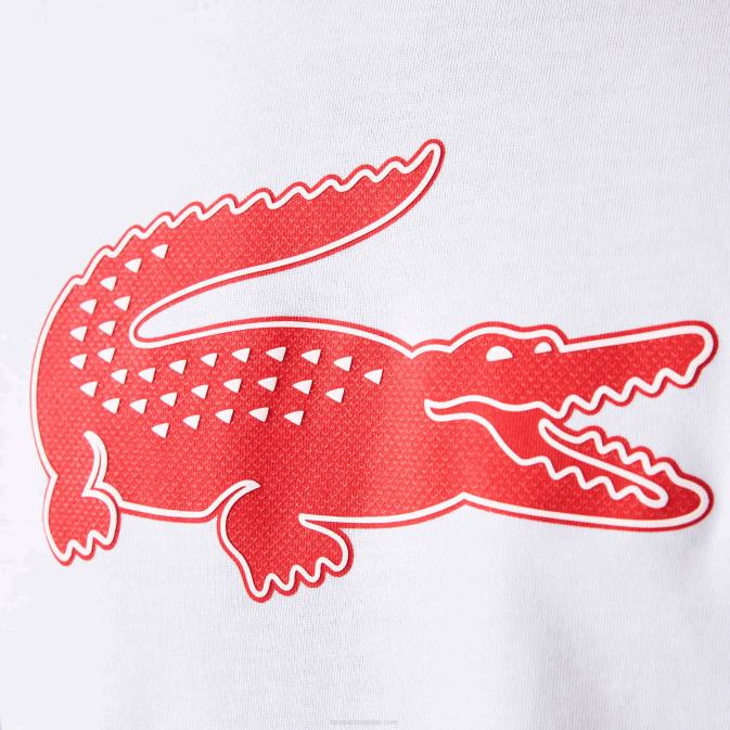 blanc rouge b6c V6HV87 Hommes Lacoste t-shirt sport en jersey respirant crocodile imprimé 3d