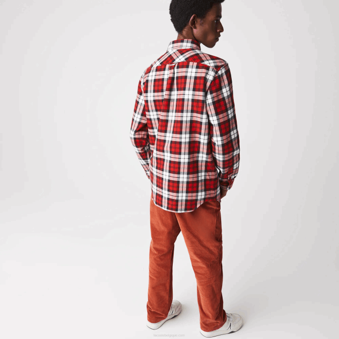 blanc rouge bleu marine sxb V6HV1607 Hommes Lacoste surchemise regular fit en flanelle épaisse à carreaux