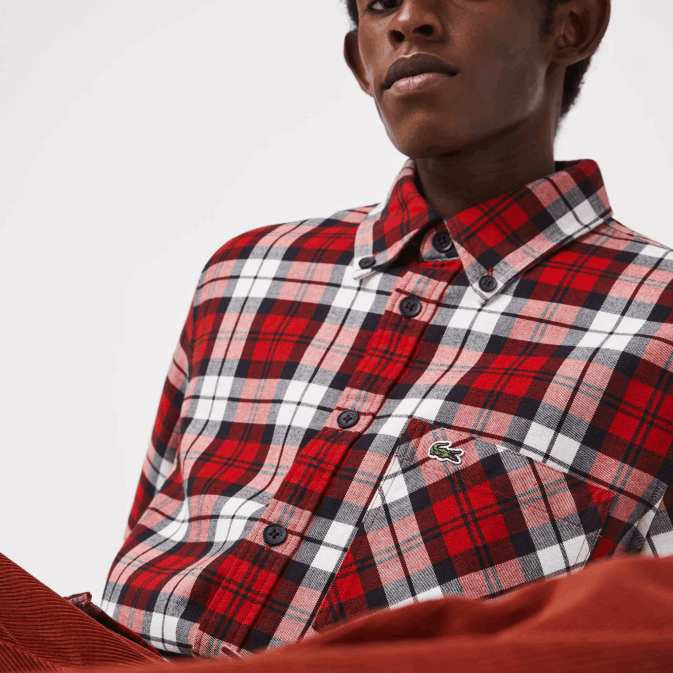 blanc rouge bleu marine sxb V6HV1607 Hommes Lacoste surchemise regular fit en flanelle épaisse à carreaux