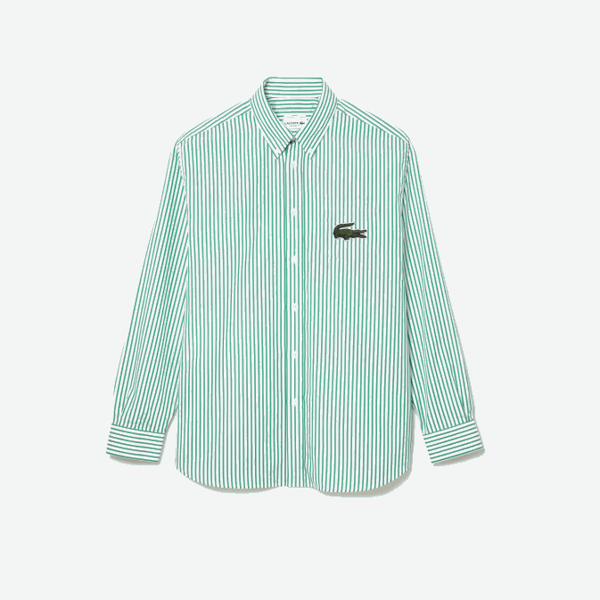 blanc vert 737 V6HV411 Hommes Lacoste chemise ample en coton crocodile coupe ample