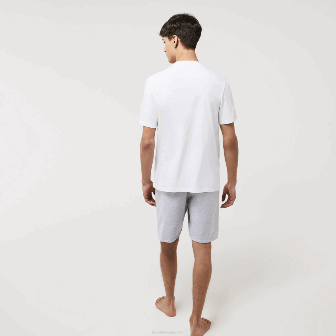 blanc vert 7wj V6HV1343 Hommes Lacoste t-shirt lounge en coton à col rond et crocodile en velours