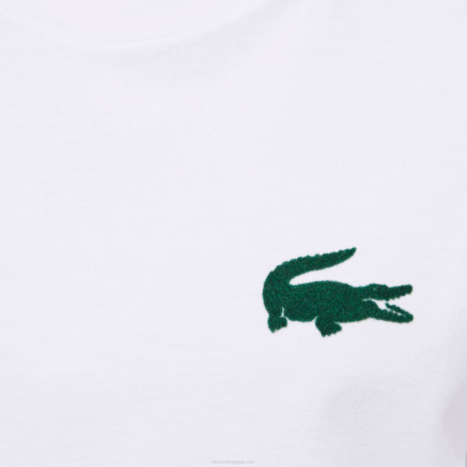 blanc vert 7wj V6HV1343 Hommes Lacoste t-shirt lounge en coton à col rond et crocodile en velours