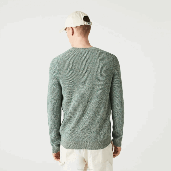 blanc vert beige ayq V6HV1621 Hommes Lacoste pull en maille chinée à col rond