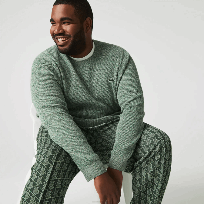 blanc vert beige ayq V6HV1621 Hommes Lacoste pull en maille chinée à col rond