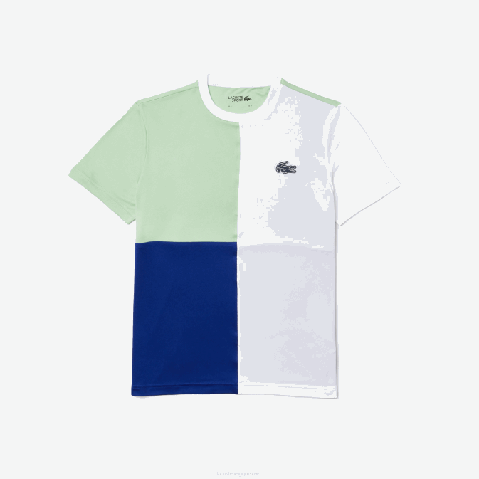blanc vert bleu marine blanc cmn V6HV908 Hommes Lacoste t-shirt sport tricolore en piqué léger respirant