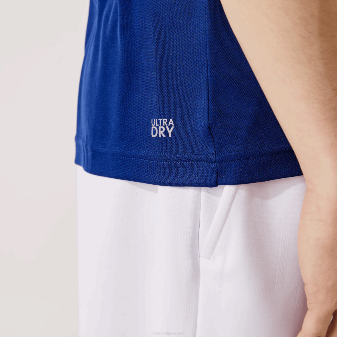 blanc vert bleu marine blanc cmn V6HV908 Hommes Lacoste t-shirt sport tricolore en piqué léger respirant