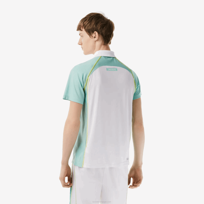 blanc vert clair jaune awc V6HV137 Hommes Lacoste polo de tennis en polyester recyclé avec technologie ultra-dry
