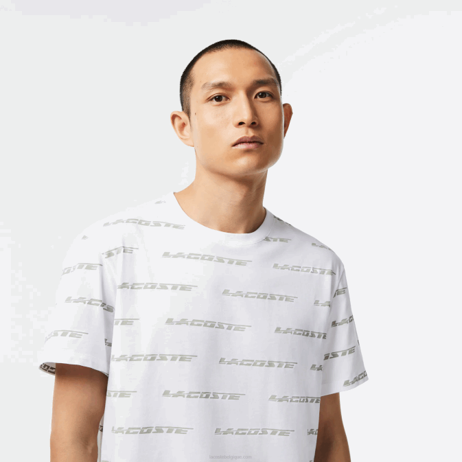 blanc vert kaki gy8 V6HV502 Hommes Lacoste t-shirt à logo imprimé