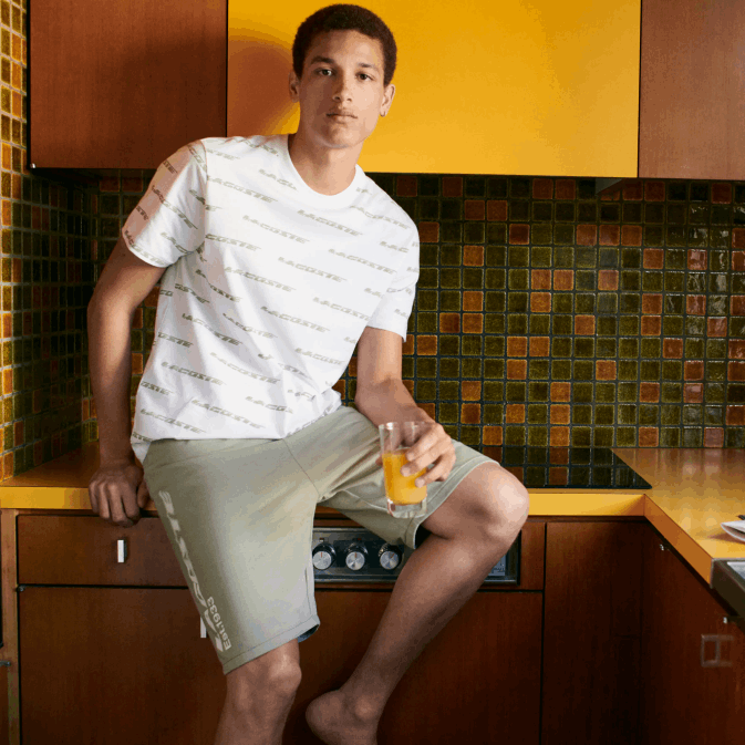 blanc vert kaki gy8 V6HV502 Hommes Lacoste t-shirt à logo imprimé