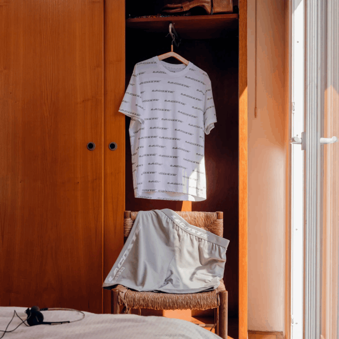 blanc vert kaki gy8 V6HV502 Hommes Lacoste t-shirt à logo imprimé