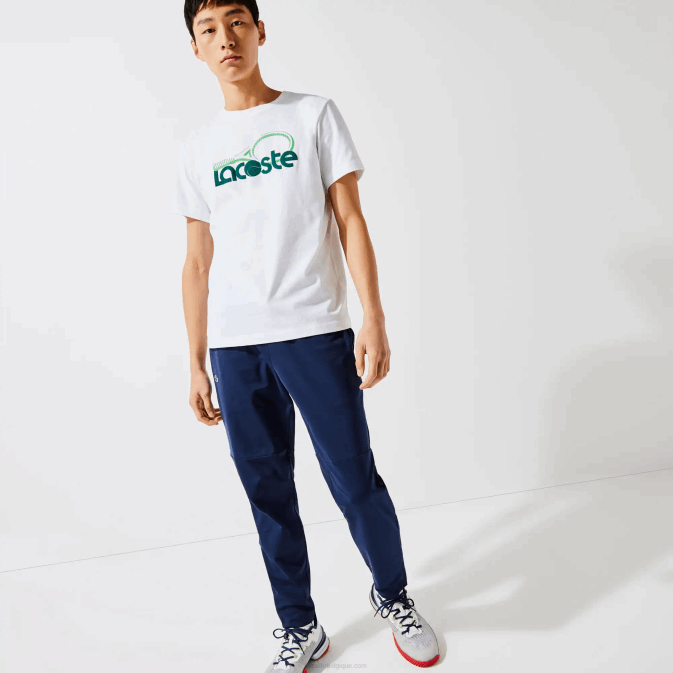 blanc vert v7e V6HV792 Hommes Lacoste t-shirt sport respirant à col rond et imprimé tennis