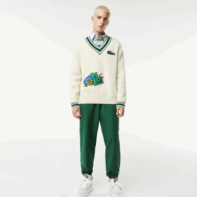blanc vert x0n V6HV1377 Hommes Lacoste pull à badge comique