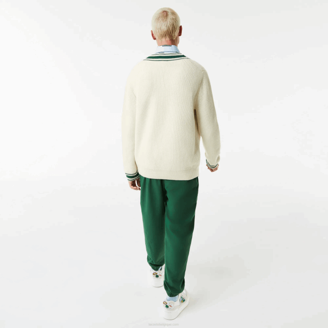 blanc vert x0n V6HV1377 Hommes Lacoste pull à badge comique