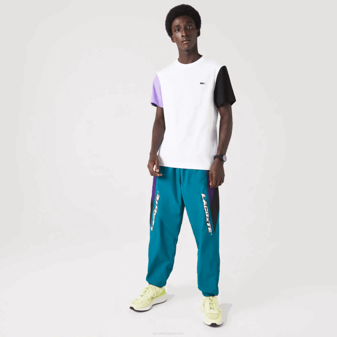 blanc violet noir uwx V6HV813 Hommes Lacoste t-shirt coupe classique en jersey de coton color block
