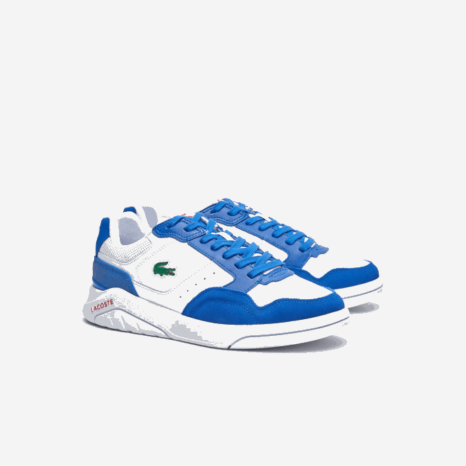 blanc/bleu 080 V6HV1707 Hommes Lacoste baskets game advance en cuir de luxe