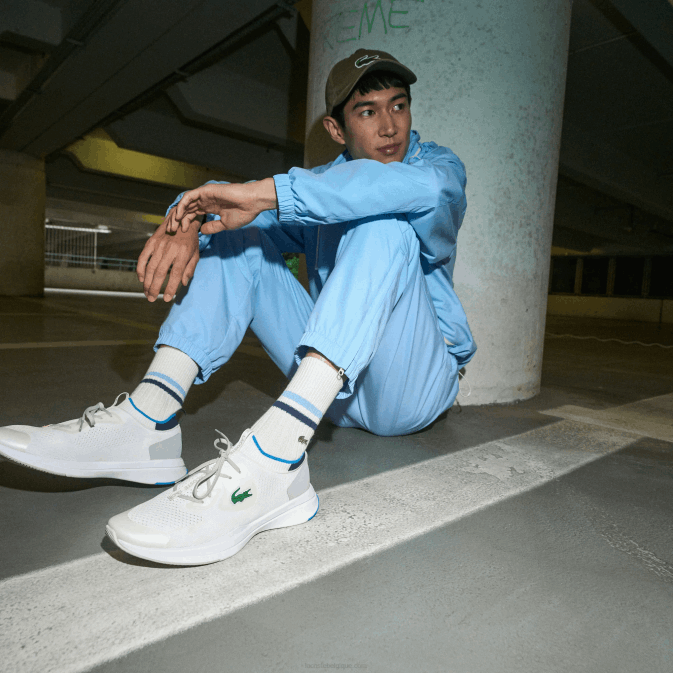 blanc/bleu 080 V6HV1863 Hommes Lacoste baskets run spin en textile