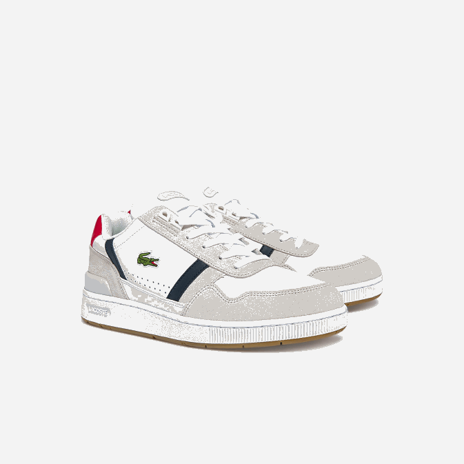 blanc/marine  rouge 407 V6HV1836 Hommes Lacoste baskets tricolores en cuir et daim t-clip