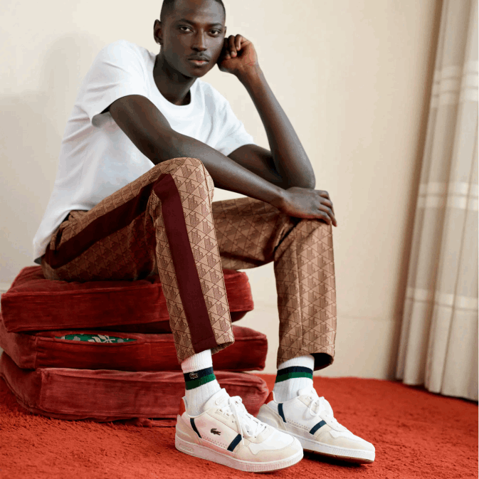 blanc/marine  rouge 407 V6HV1836 Hommes Lacoste baskets tricolores en cuir et daim t-clip