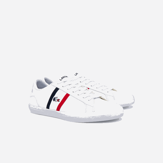 blanc/marine  rouge 407 V6HV1914 Hommes Lacoste baskets tricolores en cuir et synthétique lerond
