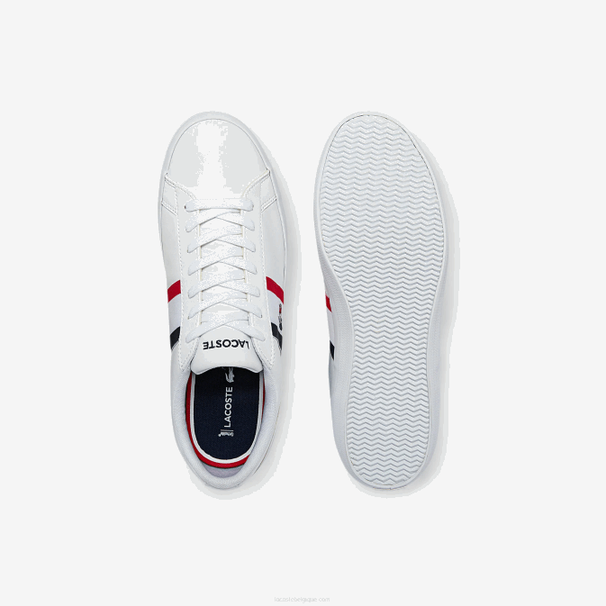 blanc/marine  rouge 407 V6HV1914 Hommes Lacoste baskets tricolores en cuir et synthétique lerond