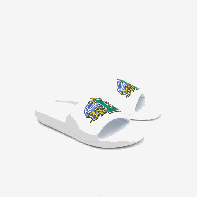 blanc/vert 082 V6HV1768 Hommes Lacoste claquettes synthétiques croco