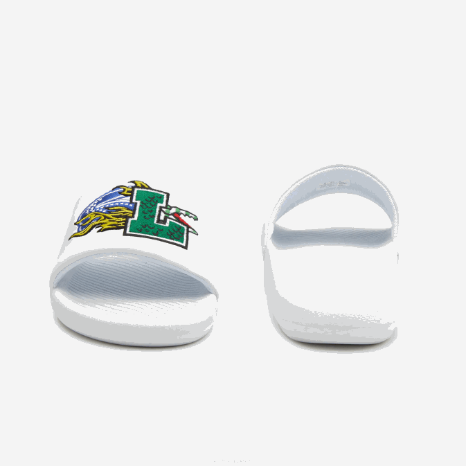 blanc/vert 082 V6HV1768 Hommes Lacoste claquettes synthétiques croco