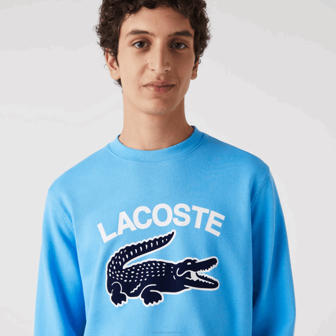 bleu 4xa V6HV1031 Hommes Lacoste sweat à col rond imprimé crocodile