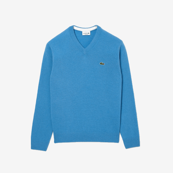 bleu 4xa V6HV1553 Hommes Lacoste pull en laine à col v