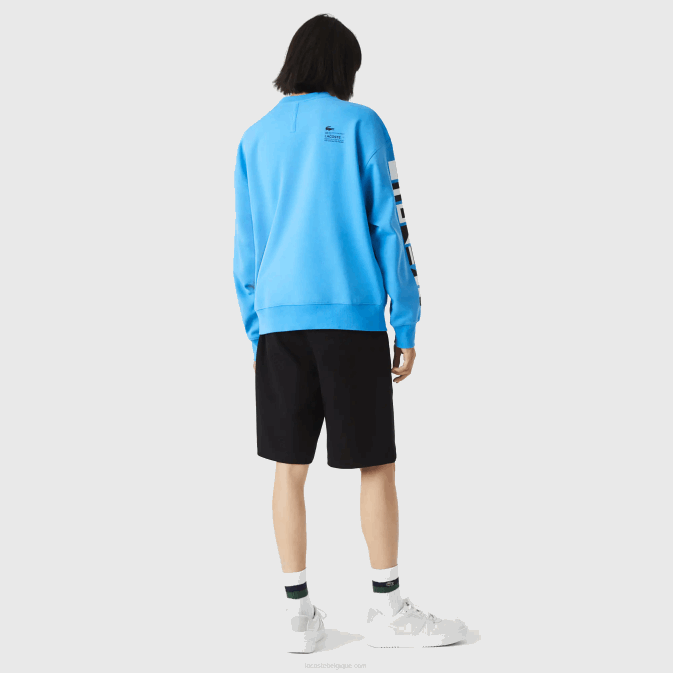 bleu 4xa V6HV984 Hommes Lacoste sweat ample à imprimé réfléchissant