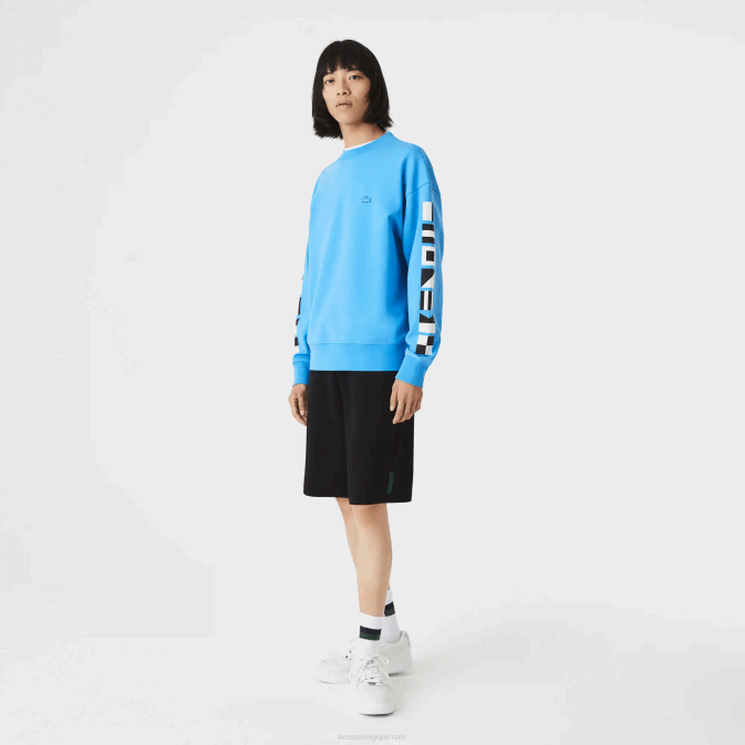 bleu 4xa V6HV984 Hommes Lacoste sweat ample à imprimé réfléchissant