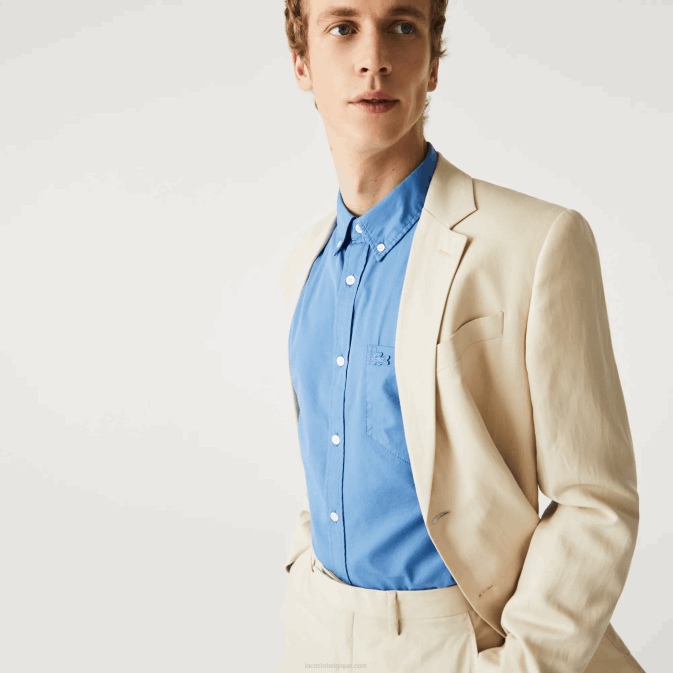 bleu 776 V6HV1652 Hommes Lacoste chemise regular fit en popeline de coton mélangé