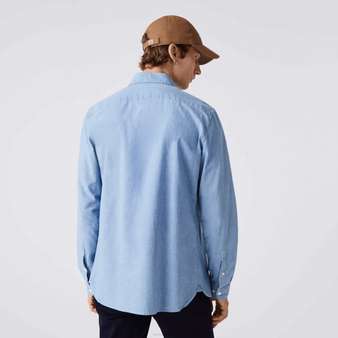 bleu V6HV1572 Hommes Lacoste chemise cintrée en chambray de coton