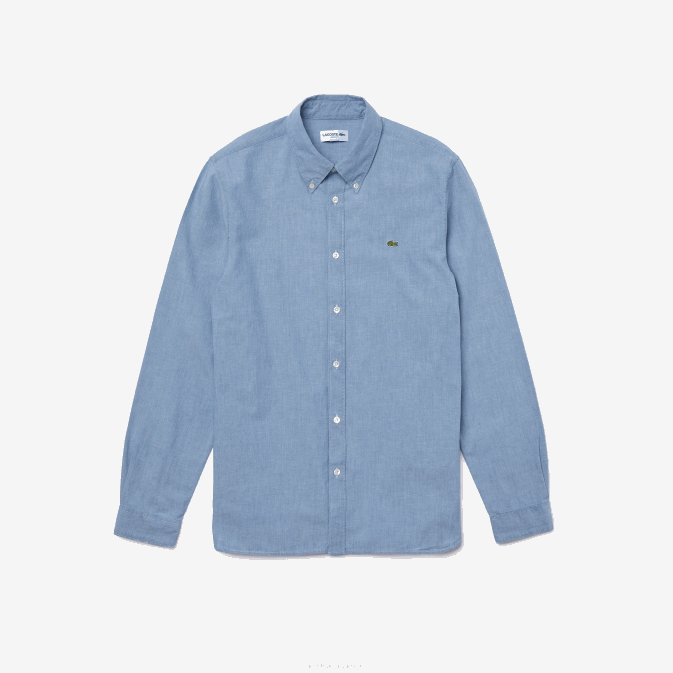 bleu V6HV1572 Hommes Lacoste chemise cintrée en chambray de coton